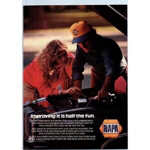 1979 NAPA Autoparts Man Girlfriend Under Hood Vintage Print Ad Sexist Wall Art